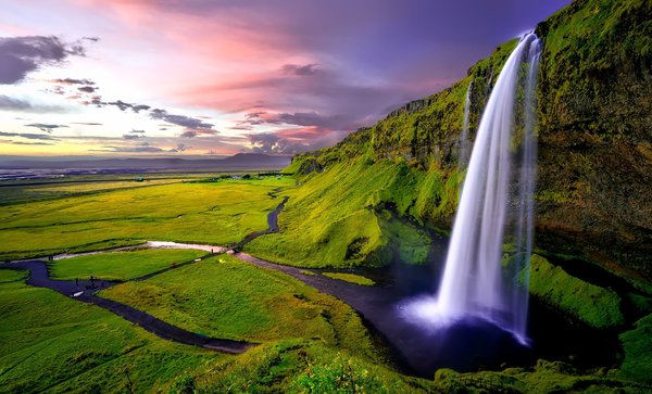 Majestic Waterfall At Sunset — nature wallpaper, 2K