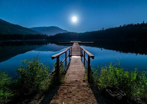 Moonlit Lake Dock — space wallpaper, 5K+